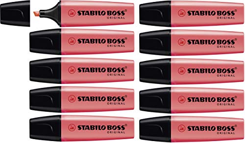 Marcador fluorescente STABILO BOSS ORIGINAL - Caja con 10 unidades - Color rojo
