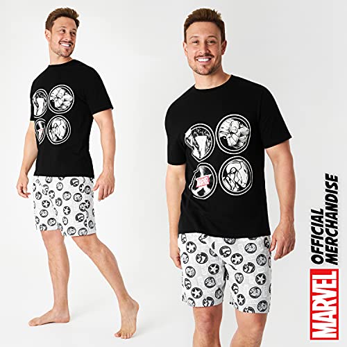 Marvel Pijama Hombre Verano, Conjunto Pijama para Hombre De Algodón, Pijama Corto con Iron Man, Capitán América, Hulk y Thor, Tallas Grandes Hombres M-3XL (XL, Negro)