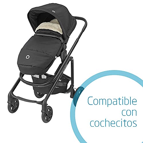 Maxi-Cosi Saco silla paseo invierno, saco cochecito bebé universal, forro polar interior protege al bebé del frío, del viento y de la lluvia, color essential black