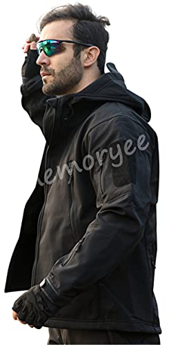 Memoryee Chaquetas de Softshell para Exteriores Impermeables para Hombres Abrigos tácticos Militares cálidos Camuflaje Abrigo/Black(New)/M