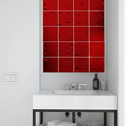 MicButty Espejo adhesivo de pared, 8 unidades, acrílico espejo, decoración de pared, decoración 3D, espejo adhesivo de pared, para habitación de los niños, dormitorio (rojo, 200 x 200 mm)