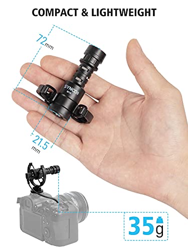 Micrófono Cámara Reflex, SYNCO M1S Shotgun Microphone Condensador Direccional Cardioide para DSLR, Móvil, Vídeocamara, Tablet y Laptop, Micrófono-Cámara-Reflex-DSLR-Externo