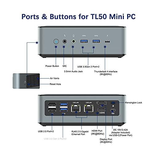 Mini PC Core i5-1135G7 | 12GB RAM 512GB SSD | Iris XE Gráficos 1.30 GHz | Dual WiFi Bluetooth | HDMI/DisplayPort/Thunderbolt 4 8K@60Hz | 2X rj45 2.5g | 6X USB Puertos