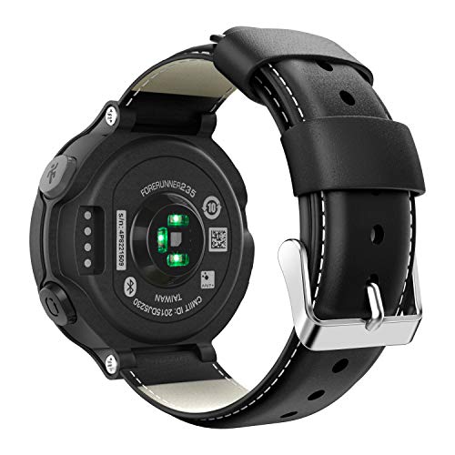 MoKo Correa Compatible con Garmin Forerunner 235/235 Lite/220/230/620/630/735XT/Approach S20/S6/S5, Pulsera Clásica de Cuero con Conectores metálicos, Las Bandas de Reemplazo - Negro