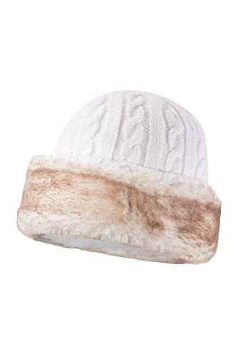 Mountain Warehouse Gorro con Piel sintética para Mujer: cálido, con Forro Polar - para Mantener la Cabeza Caliente y aislada Cuando Hace frío Durante el Invierno Crema Talla única