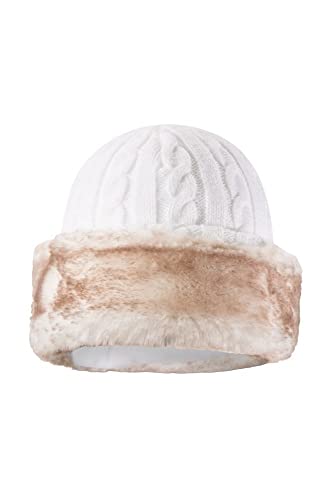 Mountain Warehouse Gorro con Piel sintética para Mujer: cálido, con Forro Polar - para Mantener la Cabeza Caliente y aislada Cuando Hace frío Durante el Invierno Crema Talla única