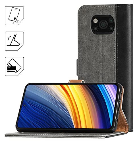 Mulbess Funda para Xiaomi Poco X3 Pro, Funda con Tapa Xiaomi Poco X3 NFC, Funda Xiaomi Poco X3 Pro Libro, Funda Cartera para Xiaomi Poco X3 Pro Carcasa, Gris