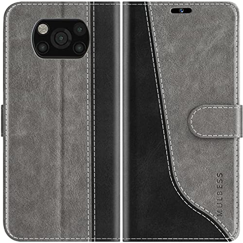 Mulbess Funda para Xiaomi Poco X3 Pro, Funda con Tapa Xiaomi Poco X3 NFC, Funda Xiaomi Poco X3 Pro Libro, Funda Cartera para Xiaomi Poco X3 Pro Carcasa, Gris