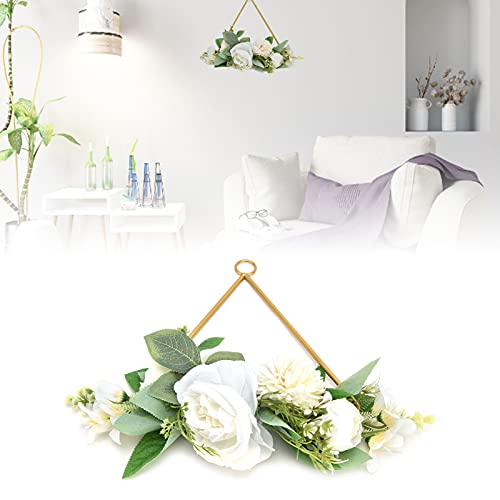 mumisuto Aro Floral, Corona de Anillo de Metal Simple y de Moda Corona Artificial para Colgar en la Pared para Bodas, cafetería, hogar(Triangle)