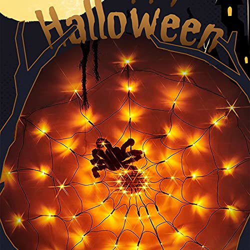 N% Red de araña para Halloween, cadena de luces LED, resistente al agua, iluminación decorativa para Halloween, decoración de araña, para fiestas en el interior o en el jardín, color naranja