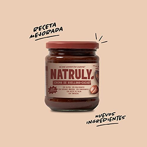 NATRULY Crema de Avellanas y Cacao Sin Azúcar y Sin Edulcorantes, Endulzada con Fibra de Achicoria, Sabor Chocolate con Leche (Pack 2*300g)