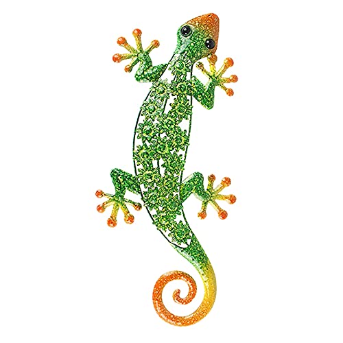 NC Decoración de la Pared de Gecko de Metal Premium Lizard Ing para jardín Adorno de Patio Decoración De La Cerca De La Terraza (Color : Silver)