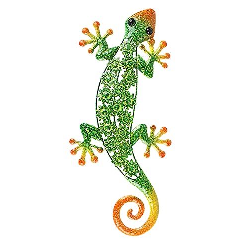 NC Decoración de la Pared de Gecko de Metal Premium Lizard Ing para jardín Adorno de Patio Decoración De La Cerca De La Terraza (Color : Silver)