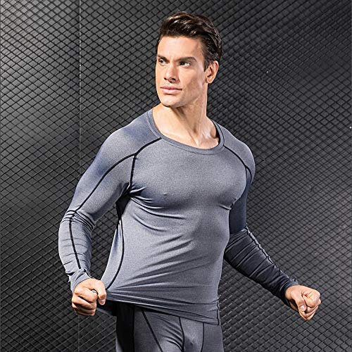 Niksa 2 Piezas Camisetas de Fitness Compresión Ropa Deportiva Manga Larga Hombre para Correr, Ejercicio,Gimnasio 1059 (X-Large(Fit Chest 38.5"-40.5"), (Manga Larga) Gris Negro+Negro Rojo)