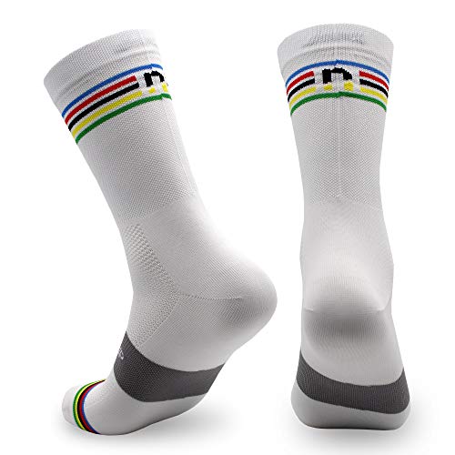 NORTEI Calcetines Campeón del Mundo para Ciclismo, MTB y Running de Caña Alta Transpirables para Hombre y Mujer – World Champion (L-XL)