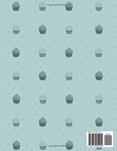 Notebook Cadet Blue Color Small Kawaii Cupcakes Dots Patterns Cover Lined Journal: Management, A4, 110 Pages, Work List, College, Daily Journal, Financial, 21.59 x 27.94 cm, 8.5 x 11 inch, Planning