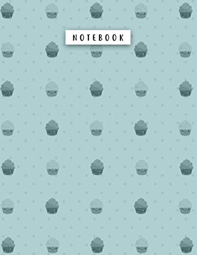 Notebook Cadet Blue Color Small Kawaii Cupcakes Dots Patterns Cover Lined Journal: Management, A4, 110 Pages, Work List, College, Daily Journal, Financial, 21.59 x 27.94 cm, 8.5 x 11 inch, Planning