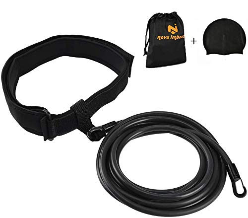 Nova imboxs Nadador Estático,Cinturón de natación Ajustable para Piscinas de natación, Goma elástica natación con un Gorro de natación Gratis (Negro)