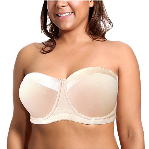 Olivachel Sujetador sin tirantes para mujer 32-46 B/C/D/DD/E 1/2 Copa Plus tamaño Balconette Multiway Bra H059 …, albaricoque,