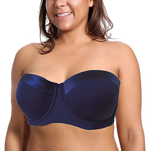 Olivachel Sujetador sin tirantes para mujer 32-46 B/C/D/DD/E 1/2 Copa Plus tamaño Balconette Multiway Bra H059 …, azul oscuro, 115E