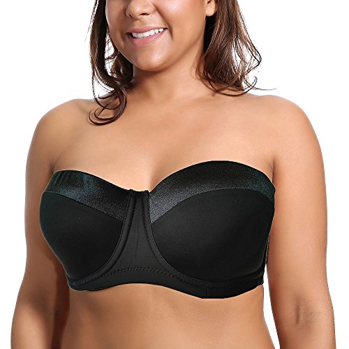 Olivachel Sujetador sin tirantes para mujer 32-46 B/C/D/DD/E 1/2 Copa Plus tamaño Balconette Multiway Bra H059 …, Negro,