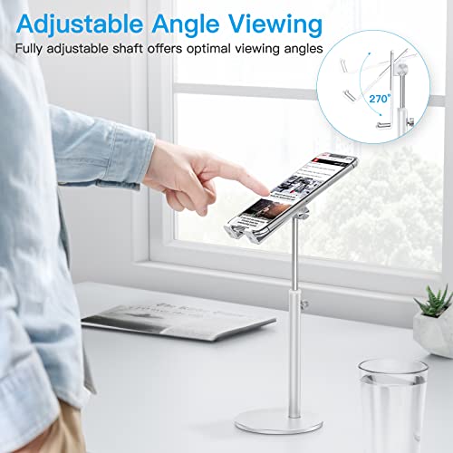 OMOTON Soporte Móvil Vertical, Soporte Móvil Mesa de Aluminio, Soporte Teléfono con Altura y Ángulo Ajustable y Compatible con iPhone 13 13 Pro 12 Mini Xiaomi Redmi Note 9 y Otras Smartphones, Plata