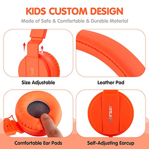 ONTA® Auriculares para Niños,Plegable Cómodos Auriculares Niños con Seguro Material,Auriculares Infantiles con Ligera Diadema,Estéreo Cerrados Cascos para Niños -Naranja