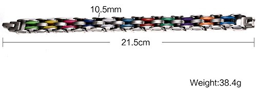 Para hombre acero inoxidable Rainbow silicona Biker Pulsera, alto pulido Cadena de bicicleta, 8,5 "