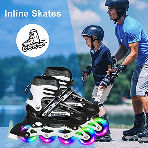 Patines en línea con tamaño ajustable, patines con ruedas iluminadas, patines con equipo de protección para adultos y niños principiantes (S)