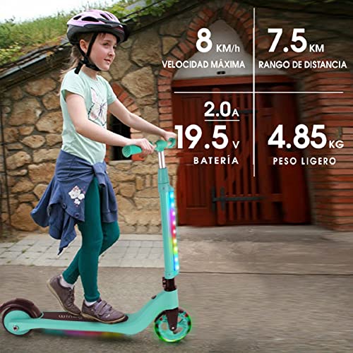 Patinete electrico niños, TOEU Patinete electrico niño, Altura Ajustable, Luz LED Intermitente ,Patinete electrico niños 3 a 10 años , hasta 8 km/h, Gama 7.5km