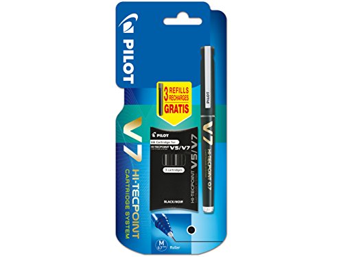 Pilot Bolígrafo de tinta líquida, Punta mediana + 1 cartucho de 3 cartuchos, Negro