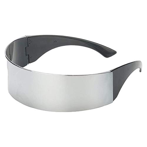 POFET Futurista Cíclope Estrecho Color Plata Espejo Lente Visera Gafas De Sol Traje De Vestir