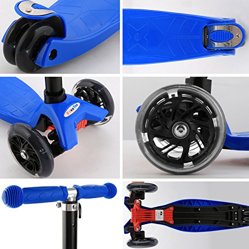 Profun Patinete 3 Ruedas Patinete para Niños de 3-10 Años Patinete Niño con Freno Altura del Manillar Ajustable Patinete Niña con Luces Led Patinetes para Niñas Diseño Desmontable - Azul Oscuro