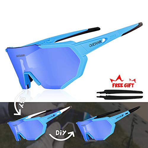 Queshark Gafas De Sol Polarizadas para Ciclismo con 3 Lentes Intercambiables, Protección UVA & UVB, Bicicleta de Carretera MTB Gafas de Ciclismo,Certificación CE