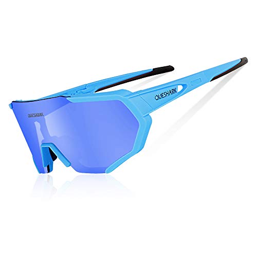 Queshark Gafas De Sol Polarizadas para Ciclismo con 3 Lentes Intercambiables, Protección UVA & UVB, Bicicleta de Carretera MTB Gafas de Ciclismo,Certificación CE