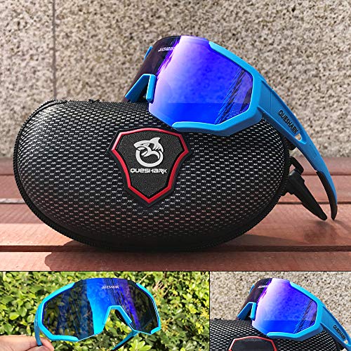 Queshark Gafas De Sol Polarizadas para Ciclismo con 3 Lentes Intercambiables, Protección UVA & UVB, Bicicleta de Carretera MTB Gafas de Ciclismo,Certificación CE