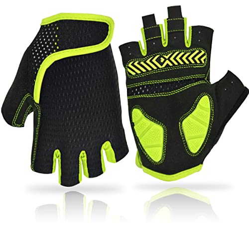 REETEE Guantes de Bicicleta Medio Dedo Guantes para Hombres Mujeres Antideslizante Transpirable Guantes de Ciclismo Guantes Deportivos Cortos para al Aire Libre de Ciclismo (Amarillo, XL)