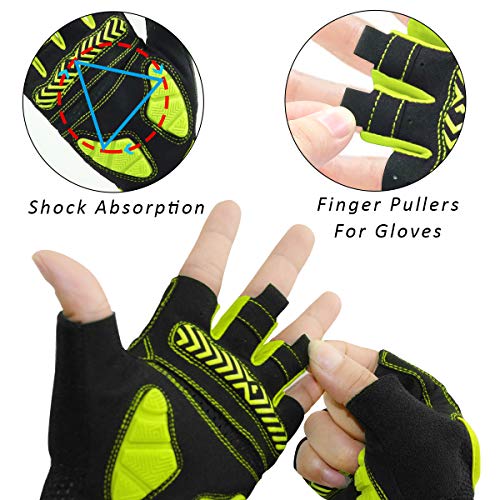 REETEE Guantes de Bicicleta Medio Dedo Guantes para Hombres Mujeres Antideslizante Transpirable Guantes de Ciclismo Guantes Deportivos Cortos para al Aire Libre de Ciclismo (Amarillo, XL)