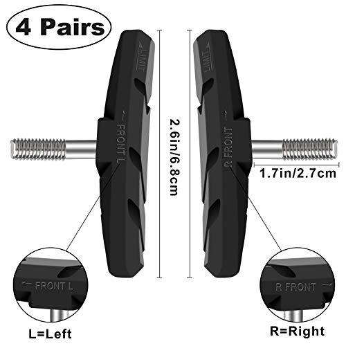 REFLYING 4 Pares Pastillas de Freno para Bicicletas Zapatas de Freno Set, 4 Tubos de Curvatura de Guía de Cable Fideos y 4 Manguera de Plástico