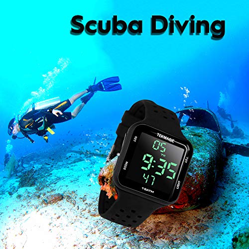 Reloj Resistente al Agua 10 ATM 100m Luminoso Reloj de Buceo con Funciones de Despertador, Cronómetro, Zona Horaria Dual, Calendario, Formato de 12/24 Horas Seleccionable