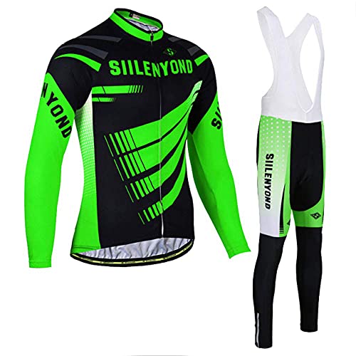 Ropa de Bicicleta Hombre MTB Traje de Ciclismo Mangas Largas Maillot+Pantalones Equipación de Ciclista, Talla M-3XL