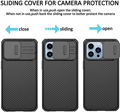 RosyHeart Funda Compatible con iPhone 13 Pro, Tapa Deslizante para la cámara Carcasa para iPhone 13 Pro 6.1", Protección de Cámara Cubierta Rígida PC Anti-Golpes Anti-Arañazos Protectora Caso Negro