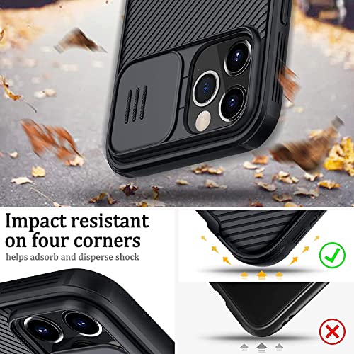 RosyHeart Funda Compatible con iPhone 13 Pro, Tapa Deslizante para la cámara Carcasa para iPhone 13 Pro 6.1", Protección de Cámara Cubierta Rígida PC Anti-Golpes Anti-Arañazos Protectora Caso Negro