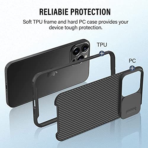 RosyHeart Funda Compatible con iPhone 13 Pro, Tapa Deslizante para la cámara Carcasa para iPhone 13 Pro 6.1", Protección de Cámara Cubierta Rígida PC Anti-Golpes Anti-Arañazos Protectora Caso Negro