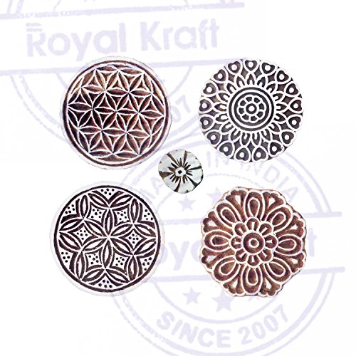 Royal Kraft Oriental Patrón Redondo y Flor Madera Sellos Bloques (Set de 5)