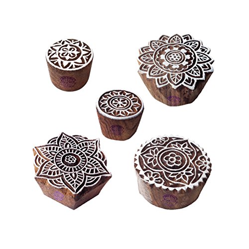 Royal Kraft Tallado Mano Forma Mandala y Redondo Madera Sellos para Imprenta (Set de 5)