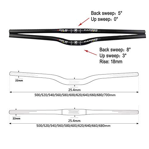 RXL SL Manillar 25.4 Manillar para MTB de Carbono Bicicleta montaña Negro Brillante 25.4 * 680mm