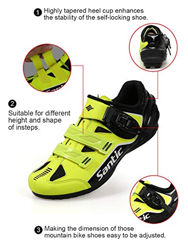 Santic Zapatillas Ciclismo Carretera Zapatillas Bicicleta de Montaña MTB de Plantilla Plana para Hombres y Mujers Verde EU 39