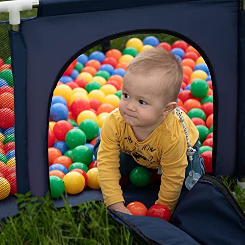 Selonis Parque De Juegos Con Canasta, Meta Y 400 Bolas Para Niños, Azul Marino:Amarillo/Verde/Azul/Rojo/Naranja