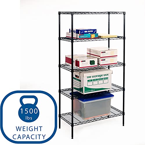 Seville Classics ultrazinc Alambre, 5 estantes estantería Rack con Ruedas, Negro, 14 x 30 x 60